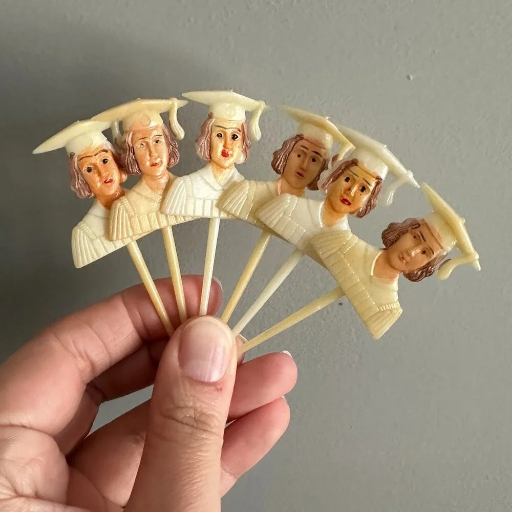 Graduation Girl Cupcake Toppers || Vintage || Set of 6